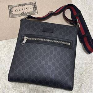 GUCCI Shoulder Bag Messenger GG Supreme Leather Crossbody Black